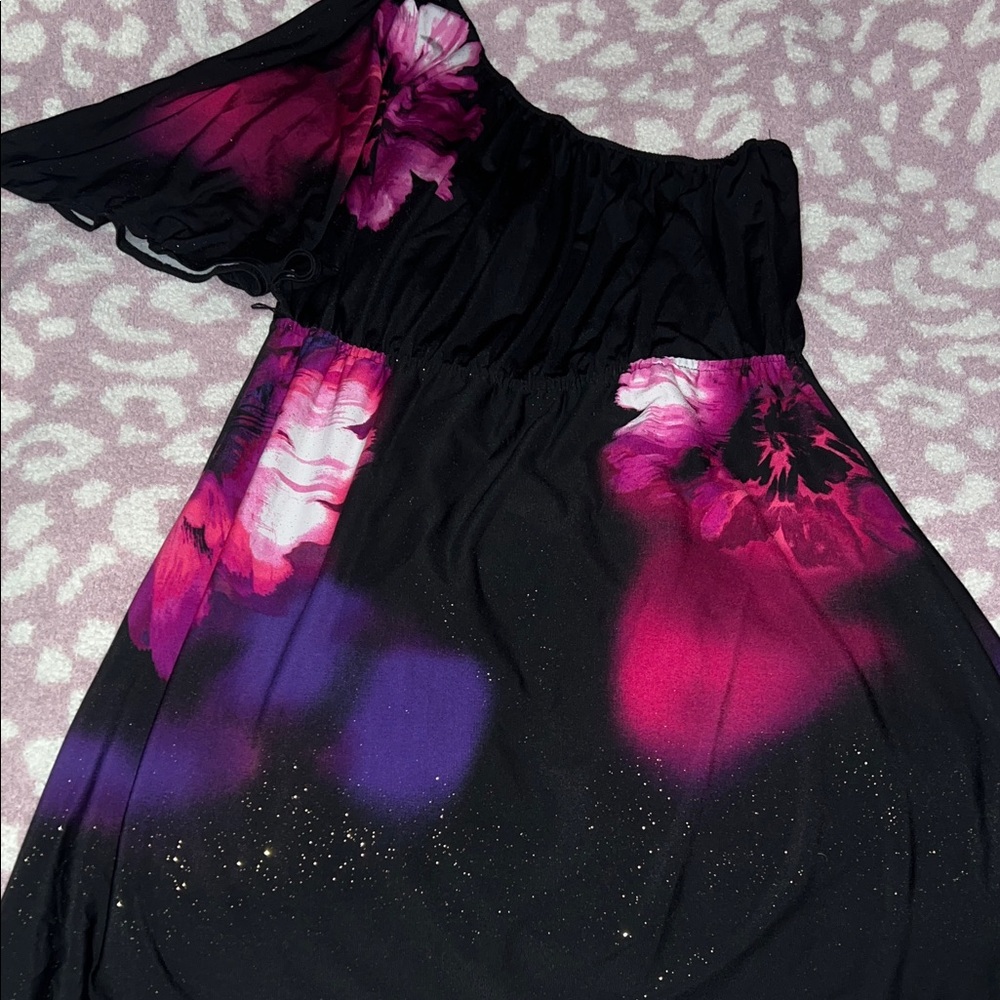 Almost Famous Black and Pink One Shoulder Dress